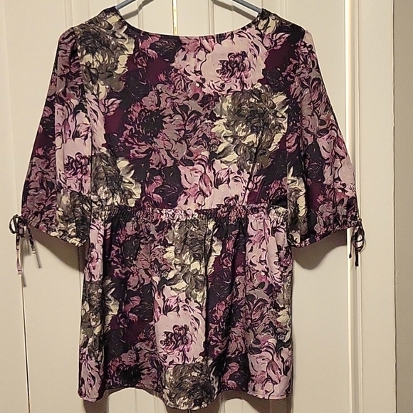 Ann Taylor Loft Purple Gray Boho Blouse Large - Picture 4 of 5